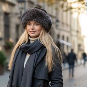 Elegant Raylene Silver Fox Fur Roller Hat with Mink Top